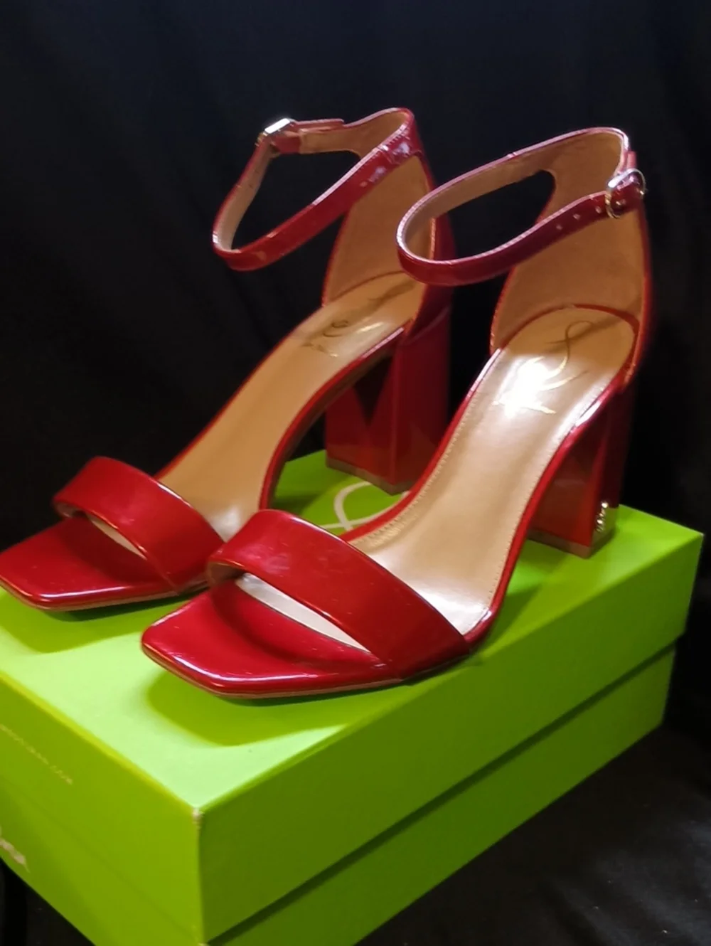Sam Edelman DANIELLA Passion Red Block Heels w/Ankle Strap Women Sz 9M Like New